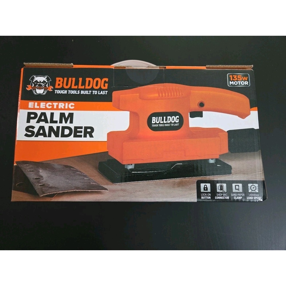 Bulldog Electric Palm Sander 135W Motor, Shop Vac Connector 14000/MIN Load Speed